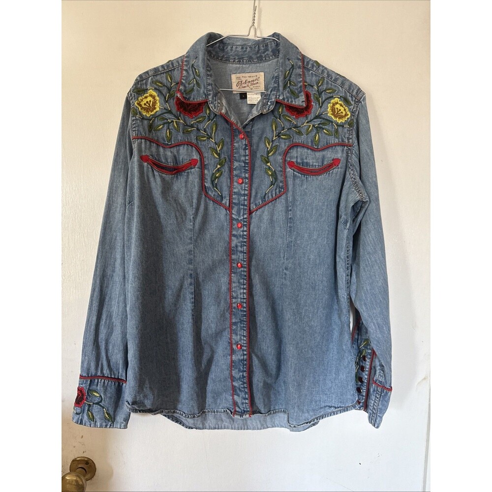 Rockmount Ranch Wear Vintage Denim Floral Embroidered Western Shirt | Women's L